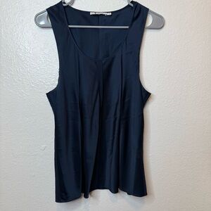 T by Alexander Wang Raw Hem Sleeveless Silk Blend Navy Blouse Size 4